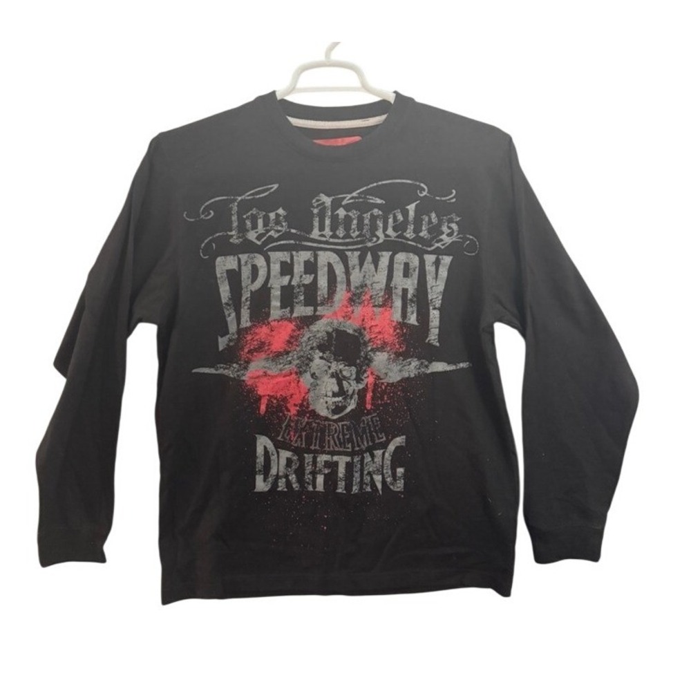 NWT Corniche Mens Long Sleeve Speedway Extreme Drifting Skull Graphic T Shirt M